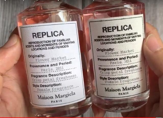 Chai nước hoa Maison Martin Margiela hàng thật bên phải và hàng giả bên trái