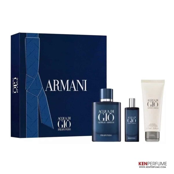 Set Nước Hoa Nam Giorgio Armani Acqua Di Giò Profondo EDP (75ml + 15ml + Gel 75ml)