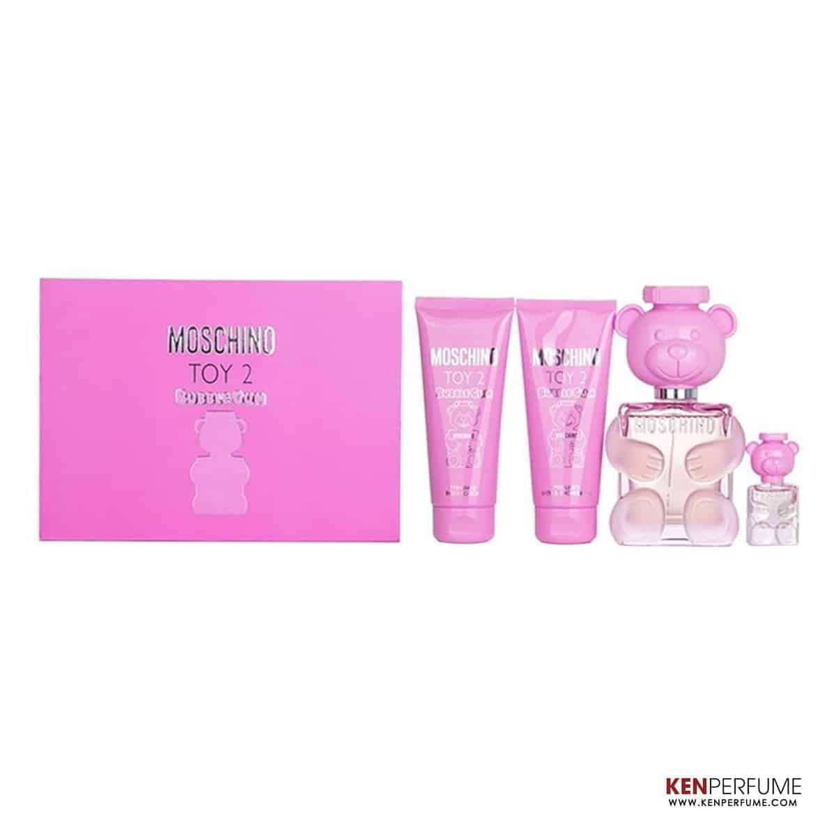 Set Nước Hoa Nữ Moschino Toy 2 Bubble Gum EDT (100ml + Bath & Shower Gel 100ml + Body Lotion 100ml + Mini 5ml)