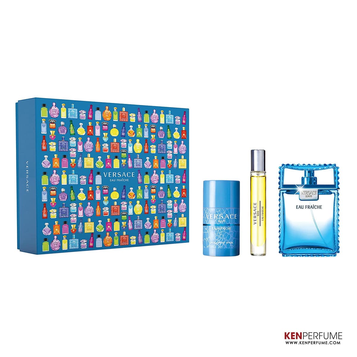Set Nước Hoa Nam Versace Man Eau Fraiche EDT Set 3 Món (100ml + Mini 10ml + LKM 75ml)
